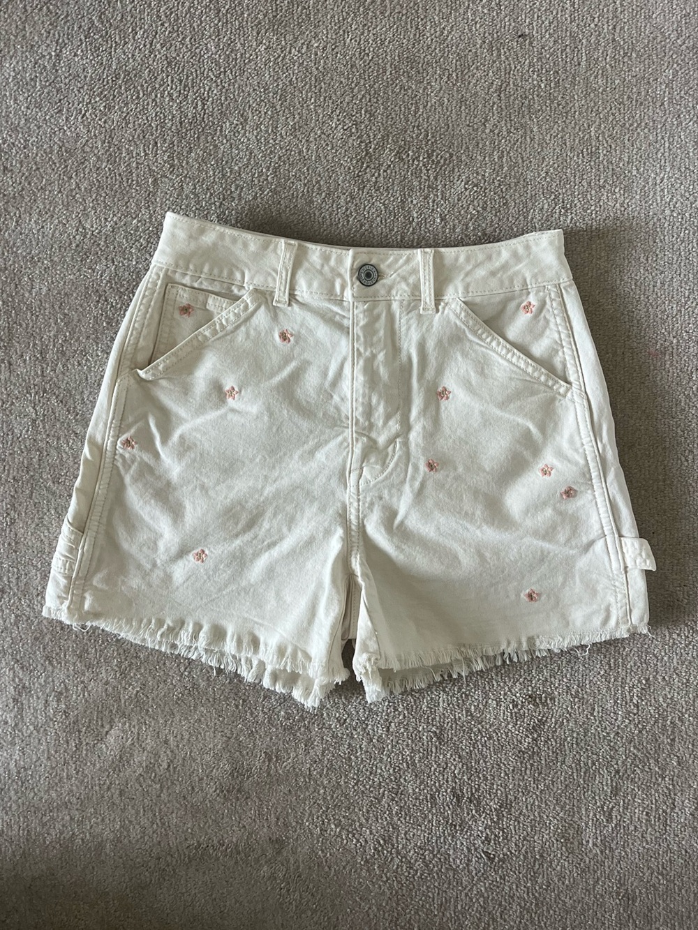 American Eagle Cream Highest Rise 90s Boyfriend Shorts Embroidered Denim Shorts